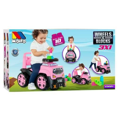 Tricikl Moltó 3x1 Wheels & Blocks 10 Dijelovi 89 cm Roza Cijena