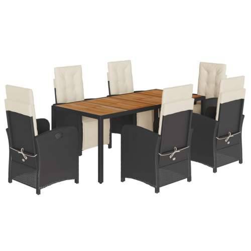Vrtna garnitura - 7-dijelni vrtni blagovaonski set s jastucima crni od poliratana - Crna i krem Dužina stola 190 cm 6 Cijena