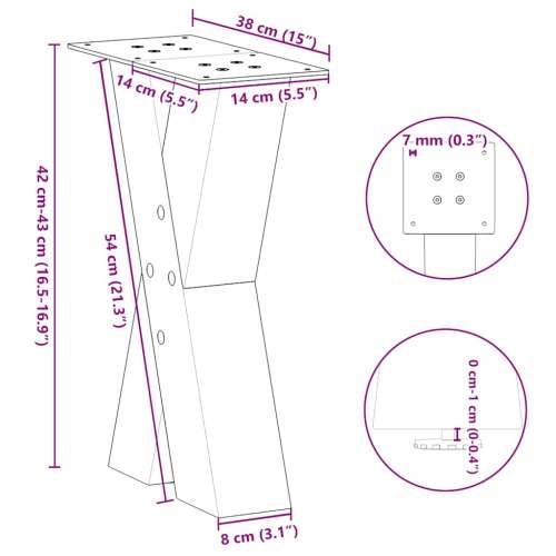 Noge za klub stolić u obliku slova X, 2 kom, prirodni čelik, 38 x (42-43) cm, čelik - Prirodna 38 x (42-43) cm (80 mm) 2 1 Cijena