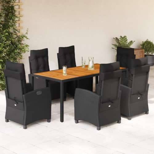 Vrtna garnitura - 7-dijelni vrtni blagovaonski set s jastucima crni od poliratana - Crna Dužina stola 190 cm 6 Cijena