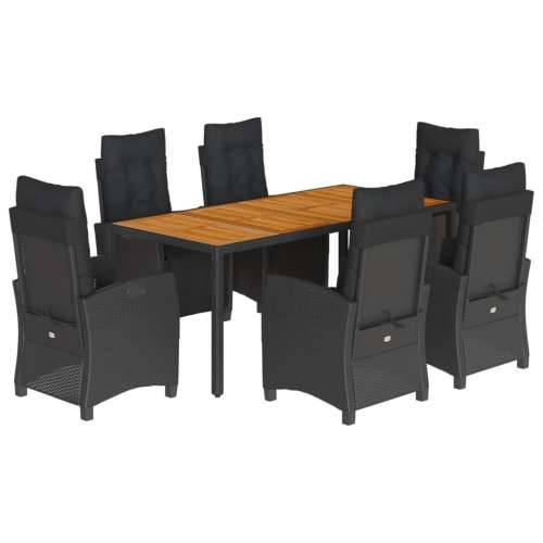 Vrtna garnitura - 7-dijelni vrtni blagovaonski set s jastucima crni od poliratana - Crna Dužina stola 190 cm 6 Cijena