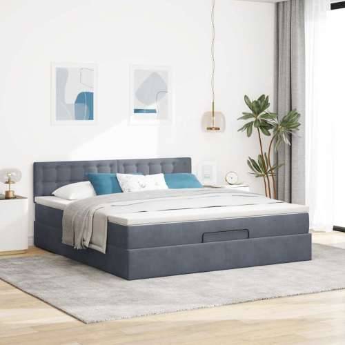 Otomanski krevet s madracem&LED tamnosivi 180x200cm baršunasti - Tamno siva 180 x 200 cm gumbi Cijena