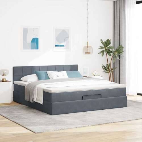 Otomanski krevet s madracem tamnosivi 180x200 cm baršunasti - Tamno siva 180 x 200 cm Blok s kvadratima Cijena