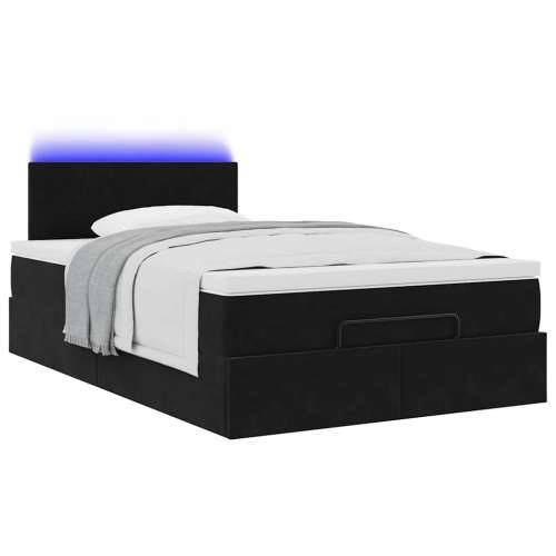 Otomanski krevet s madracem&LED crni 120x200cm baršunasti - Crna 120 x 200 cm Gladak dizajn Cijena