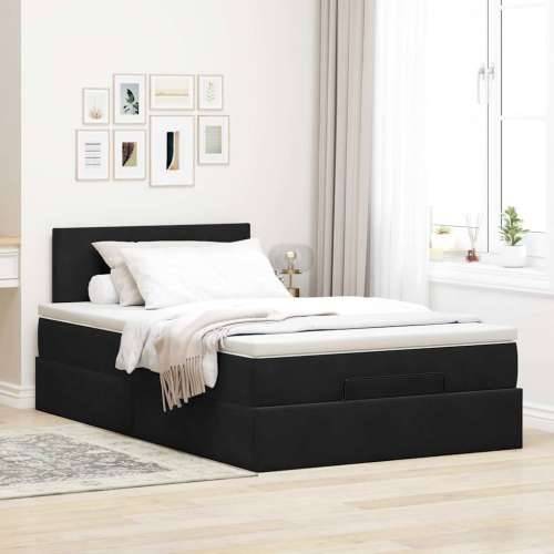 Otomanski krevet s madracem&LED crni 120x200cm baršunasti - Crna 120 x 200 cm Gladak dizajn Cijena