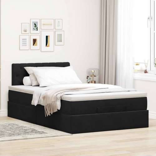 Otomanski krevet s madracem&LED crni 120x200cm baršunasti - Crna 120 x 200 cm Dizajn s gumbima Cijena