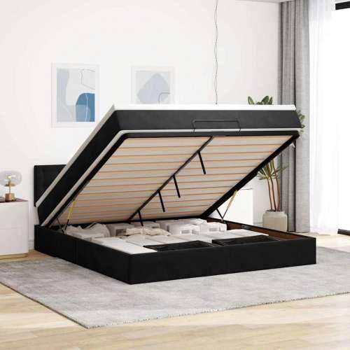 Otomanski krevet s madracem i LED crni 180x200cm baršunasti - Crna 180 x 200 cm gumbi Cijena