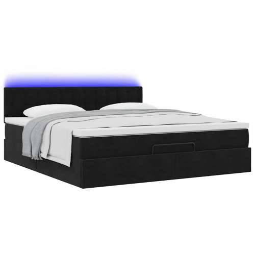 Otomanski krevet s madracem i LED crni 180x200cm baršunasti - Crna 180 x 200 cm gumbi Cijena