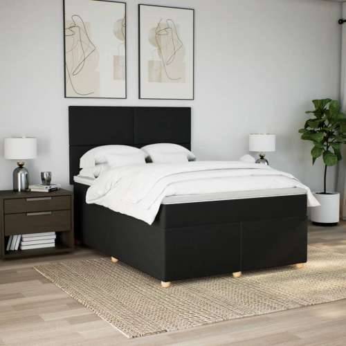 Krevet s oprugama i madracem crni 160x200 cm od tkanine - Crna 160 x 200 cm Gladak dizajn Cijena