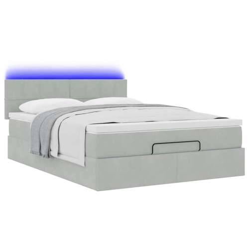 Otomanski krevet s madracem i LED 140x190 cm baršunasti - Svjetlosiva 140 x 190 cm Blok s kvadratima Cijena