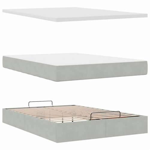 Otomanski krevet s madracem i LED 140x190 cm baršunasti - Svjetlosiva 140 x 190 cm Blok s kvadratima Cijena