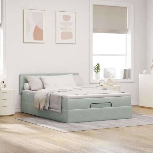 Otomanski krevet s madracem svijetlosivi 140x190 cm baršunasti - Svjetlosiva 140 x 190 cm Blok s kvadratima Cijena