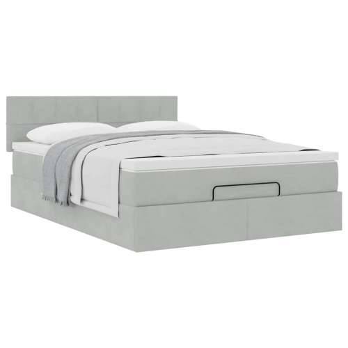 Otomanski krevet s madracem svijetlosivi 140x190 cm baršunasti - Svjetlosiva 140 x 190 cm Blok s kvadratima Cijena