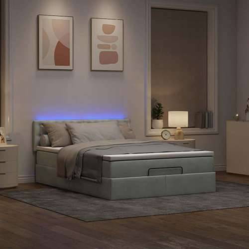 Otomanski krevet s madracem i LED 140x190 cm baršunasti - Svjetlosiva 140 x 190 cm gumbi Cijena