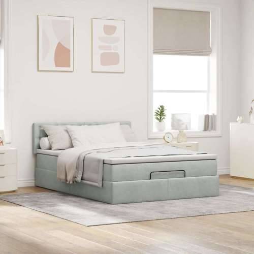 Otomanski krevet s madracem i LED 140x190 cm baršunasti - Svjetlosiva 140 x 190 cm gumbi Cijena