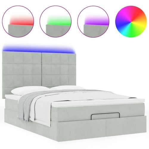 Otomanski krevet s madracima i LED 140x190 cm baršunasti - Svjetlosiva 140 x 190 cm Blok s kvadratima Cijena