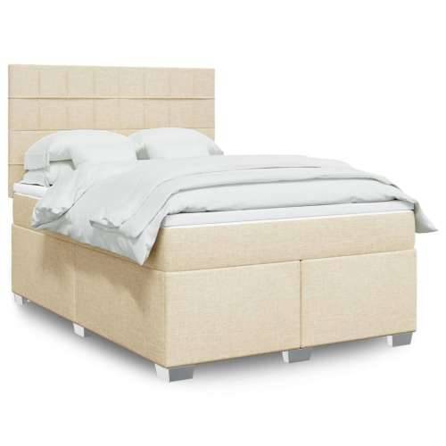 Krevet s oprugama i madracem krem 160x200 cm od tkanine - Krema 160 x 200 cm Blok s kvadratima Cijena