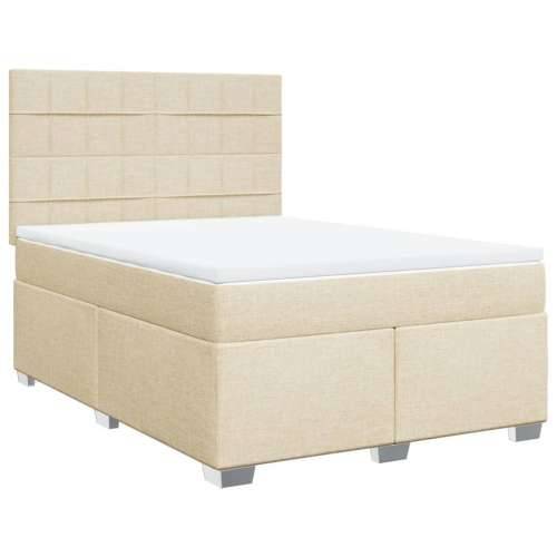 Krevet s oprugama i madracem krem 160x200 cm od tkanine - Krema 160 x 200 cm Blok s kvadratima Cijena