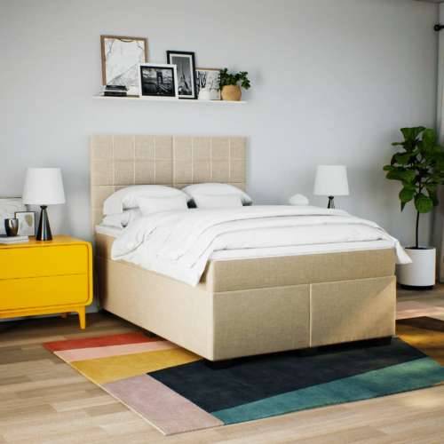 Krevet s oprugama i madracem krem 160x200 cm od tkanine - Krema 160 x 200 cm Blok s kvadratima Cijena