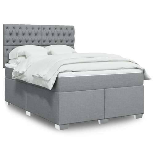 Krevet box spring s madracem svjetlosiva 160x200 cm tkanina - Svjetlosiva 160 x 200 cm Dizajn s gumbima Cijena