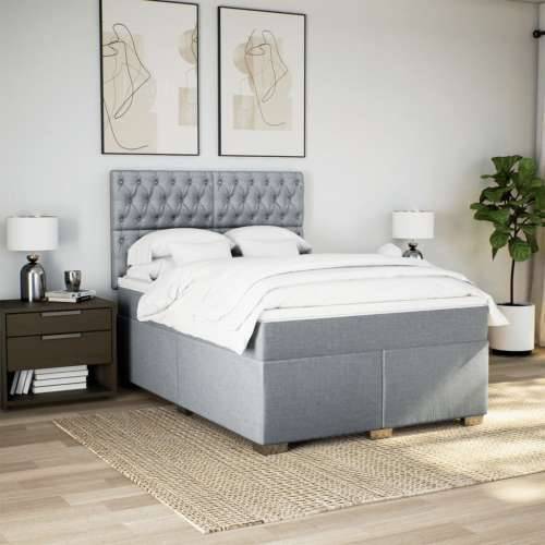 Krevet box spring s madracem svjetlosiva 160x200 cm tkanina - Svjetlosiva 160 x 200 cm Dizajn s gumbima Cijena