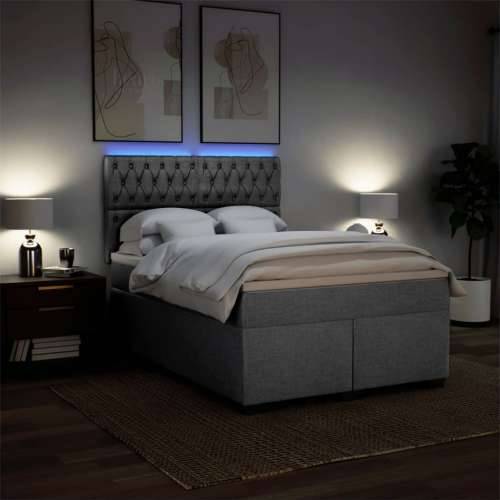 Krevet box spring s madracem svjetlosiva 160x200 cm tkanina - Svjetlosiva 160 x 200 cm Dizajn s gumbima Cijena