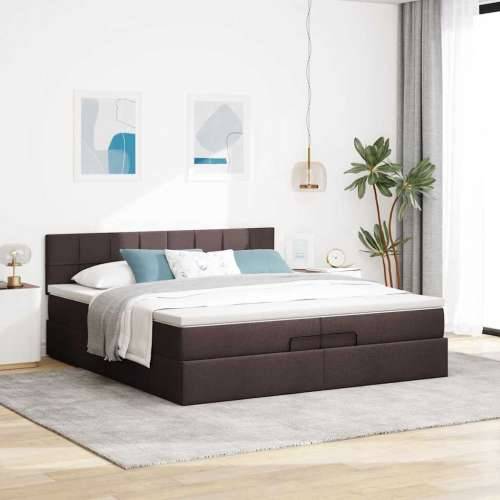 Otomanski krevet s madracem tamnosmeđi 200x200 cm tkanine - Tamno smeđa 200 x 200 cm Blok s kvadratima Cijena