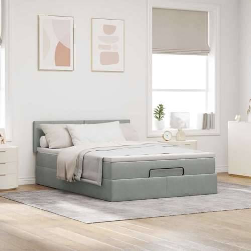 Otomanski krevet s madracem svijetlosivi 140x190 cm baršunasti - Svjetlosiva 140 x 190 cm Gladak dizajn Cijena