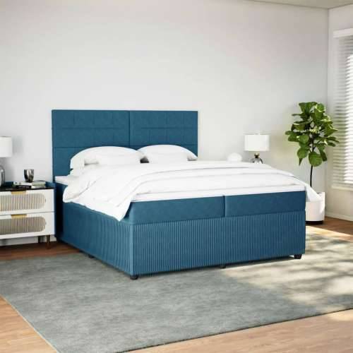 Krevet s oprugama i madracem plavi 200x200 cm baršunasti - Plava 200 x 200 cm Blok s kvadratima Cijena