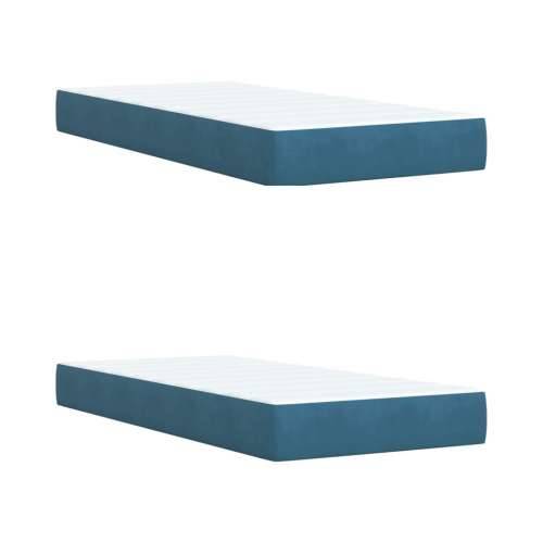 Krevet s oprugama i madracem plavi 200x200 cm baršunasti - Plava 200 x 200 cm Blok s kvadratima Cijena