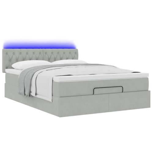 Otomanski krevet s madracem i LED 140x190 cm baršunasti - Svjetlosiva 140 x 190 cm Dizajn s gumbima Cijena