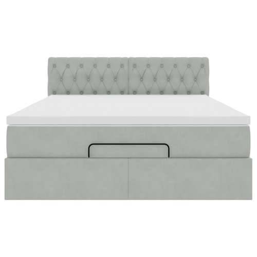 Otomanski krevet s madracem i LED 140x190 cm baršunasti - Svjetlosiva 140 x 190 cm Dizajn s gumbima Cijena