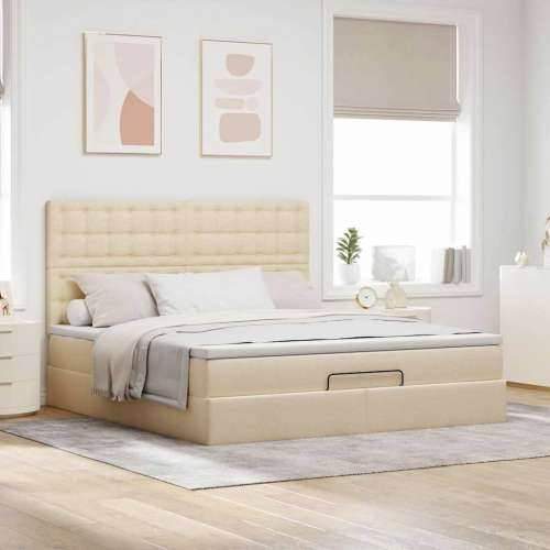 Otomanski krevet s madracem krem 160x200 cm od tkanine - Krema 160 x 200 cm gumbi Cijena