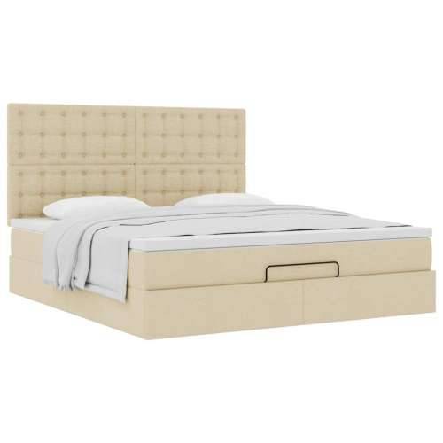 Otomanski krevet s madracem krem 160x200 cm od tkanine - Krema 160 x 200 cm gumbi Cijena