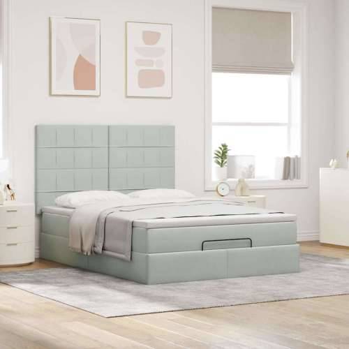 Otomanski krevet s madracima svijetlosivi 140x190 cm baršunasti - Svjetlosiva 140 x 190 cm Blok s kvadratima Cijena