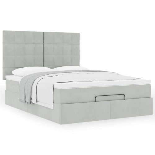 Otomanski krevet s madracima svijetlosivi 140x190 cm baršunasti - Svjetlosiva 140 x 190 cm Blok s kvadratima Cijena