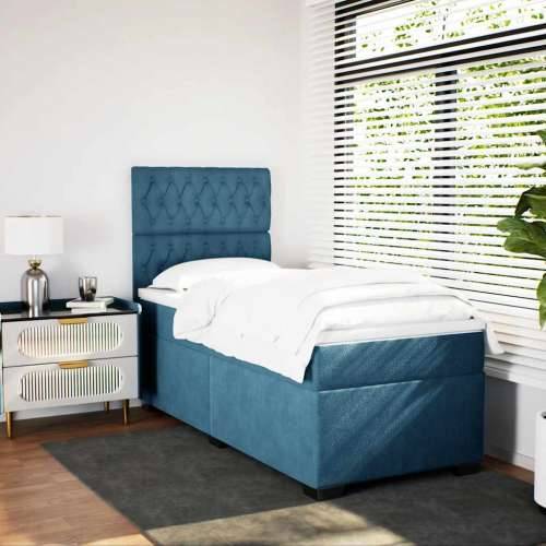 Box spring krevet s madracem plavi 80 x 200 cm baršunasti - Plava 80 x 200 cm Dizajn s gumbima Cijena