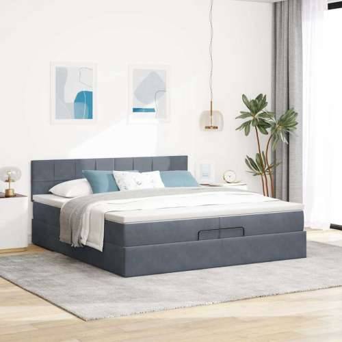 Okvir kreveta s madracima tamnosivi 200x200cm baršunasti - Tamno siva 200 x 200 cm Blok s kvadratima Cijena