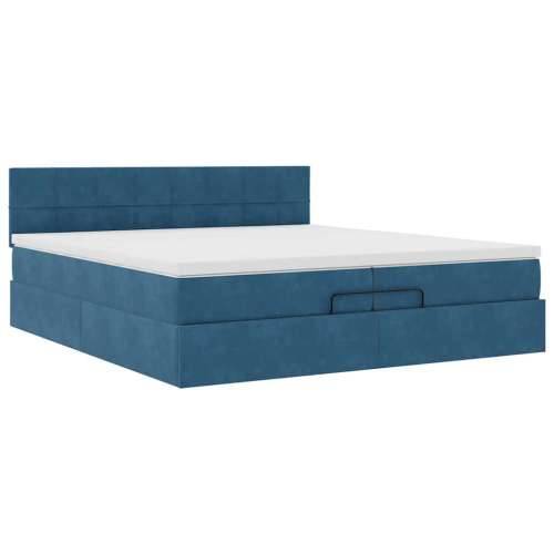 Otomanski okvir kreveta s madracima plavi 200x200cm baršunasti - Tamno plava 200 x 200 cm Blok s kvadratima Cijena