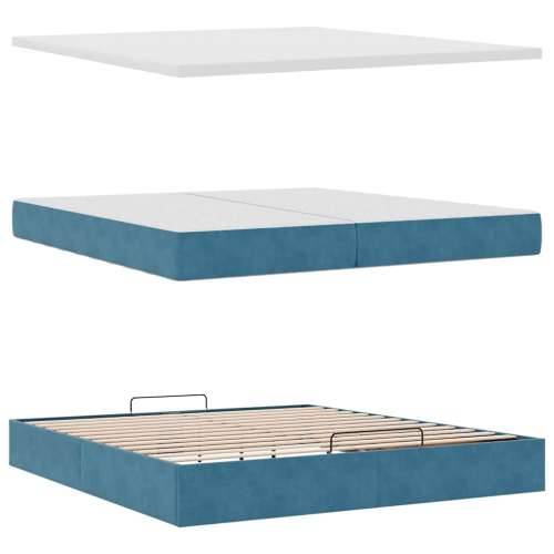 Otomanski okvir kreveta s madracima plavi 200x200cm baršunasti - Tamno plava 200 x 200 cm Blok s kvadratima Cijena