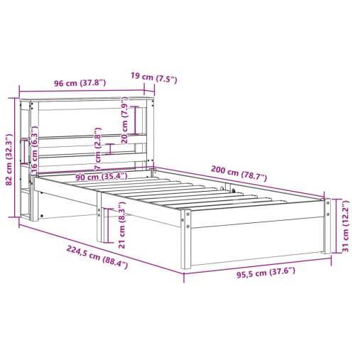 Okvir kreveta s uzglavljem 90 x 200 cm od masivne borovine - Smeđa 90 x 200 cm Cijena