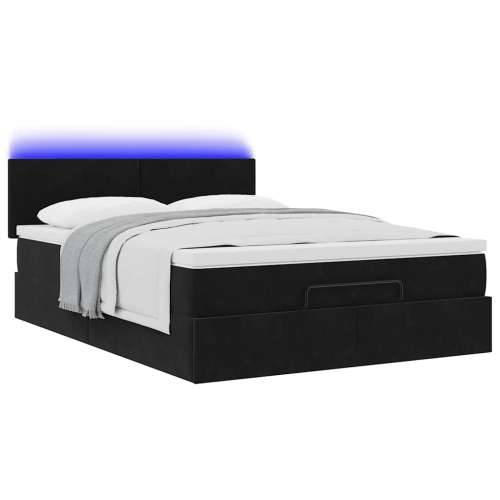 Otomanski krevet s madracem&LED crni 140x190 cm baršunasti - Crna 140 x 190 cm Gladak dizajn Cijena