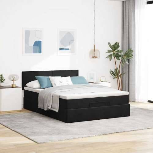 Otomanski krevet s madracem&LED crni 140x190 cm baršunasti - Crna 140 x 190 cm Gladak dizajn Cijena