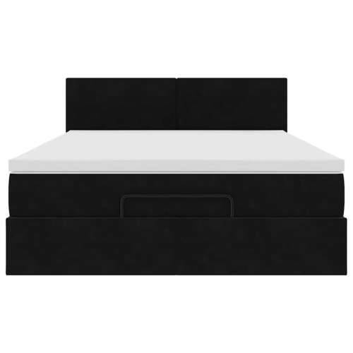 Otomanski krevet s madracem&LED crni 140x190 cm baršunasti - Crna 140 x 190 cm Gladak dizajn Cijena
