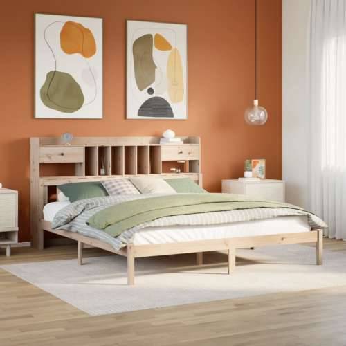 Krevet s regalom za knjige bez madraca 180x200 cm od borovine - Prirodna 180 x 200 cm Cijena