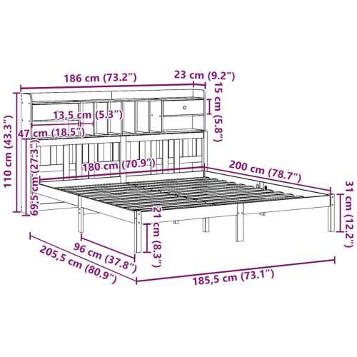 Krevet s regalom za knjige bez madraca 180x200 cm od borovine - Prirodna 180 x 200 cm Cijena