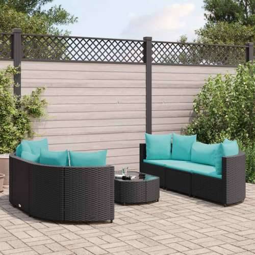 Vrtna garnitura - 7-dijelni set vrtnih sofa od poliratana s jastucima crni - Crna i plava 6 Cijena