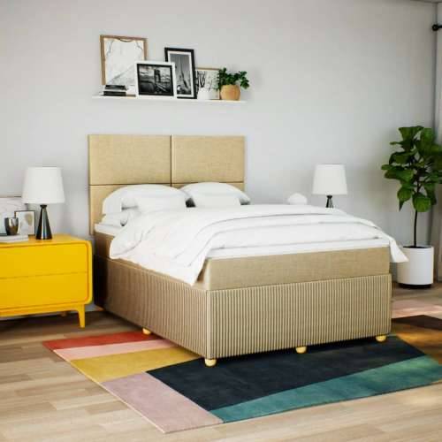Krevet s oprugama i madracem krem 140 x 190 cm od tkanine - Krema 140 x 190 cm Gladak dizajn Cijena