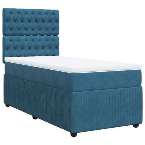 Box spring krevet s madracem plavi 90x200 cm baršunasti - Plava 90 x 200 cm Dizajn s gumbima Cijena