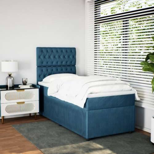 Box spring krevet s madracem plavi 90x200 cm baršunasti - Plava 90 x 200 cm Dizajn s gumbima Cijena